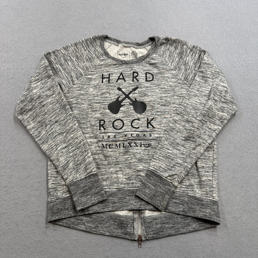Hard Rock Sweatshirt Women's‎ Medium Heathered Gray Las Vegas Back Zip Pullover